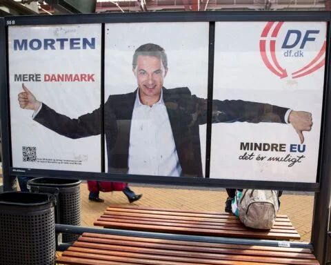 Verkiezingsposter van de Deense Volkspartij tijdens de verkiezingen voor het Europees Parlement in 2014