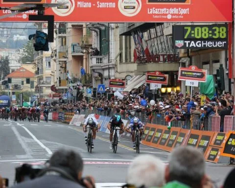 Finish van Milaan-San Remo in 2017, gewonnen door Michał Kwiatkowski