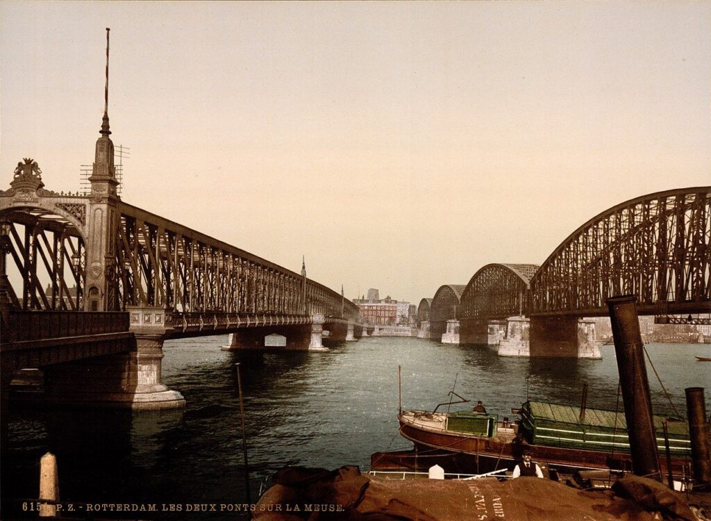 Twee bruggen over de rivier de Maas. Rotterdam, ca. 1895 