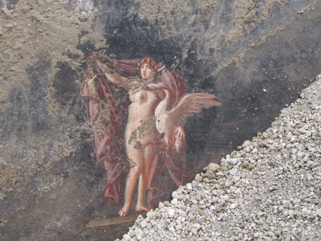 Muurschildering in de eetzaal in Pompeii 