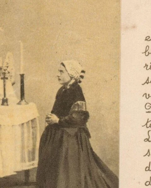 De heilige Bernadette bij een Mariabeeld, 1864