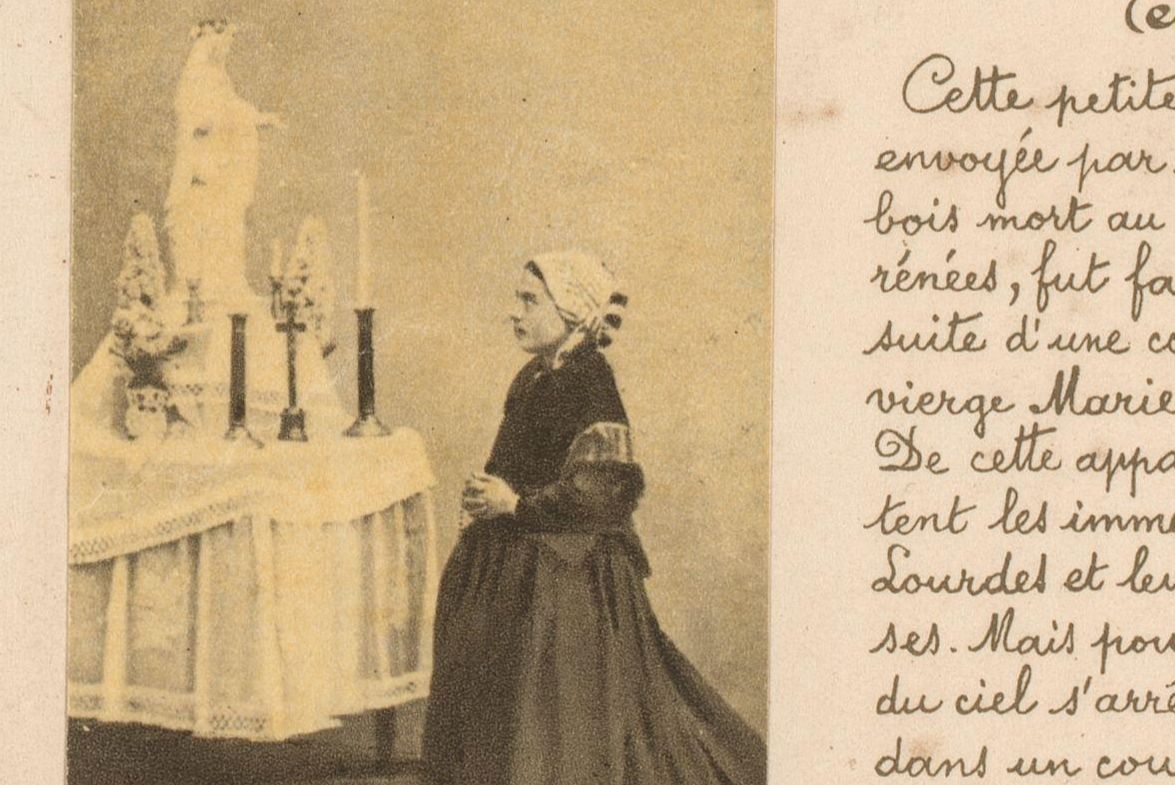 De heilige Bernadette bij een Mariabeeld, 1864