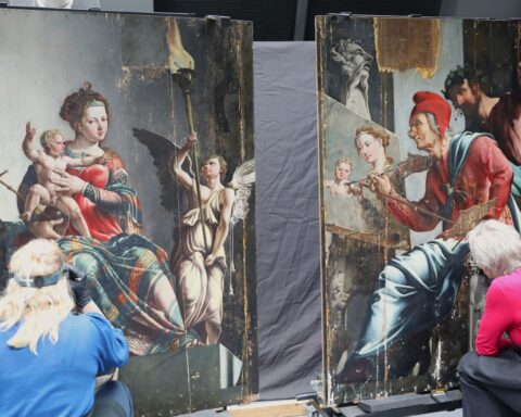 Maarten van Heemskerck, De heilige Lucas schildert de Madonna (tijdens restauratie, april 2024)