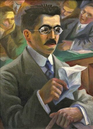De in 1933 door nazi’s vermoorde sociaaldemocratische jurist Wilhelm Spiegel op een schilderij van Niels Brodersen uit 1953.