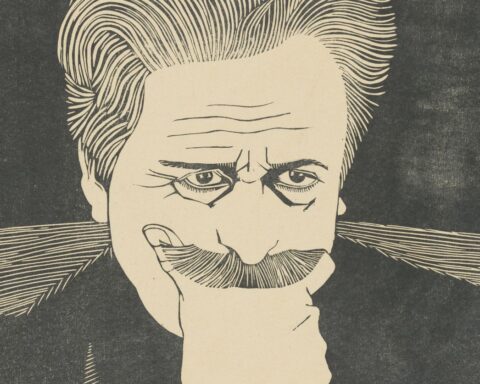 Zelfportret met hand aan snor, Samuel Jessurun de Mesquita, 1917, detail