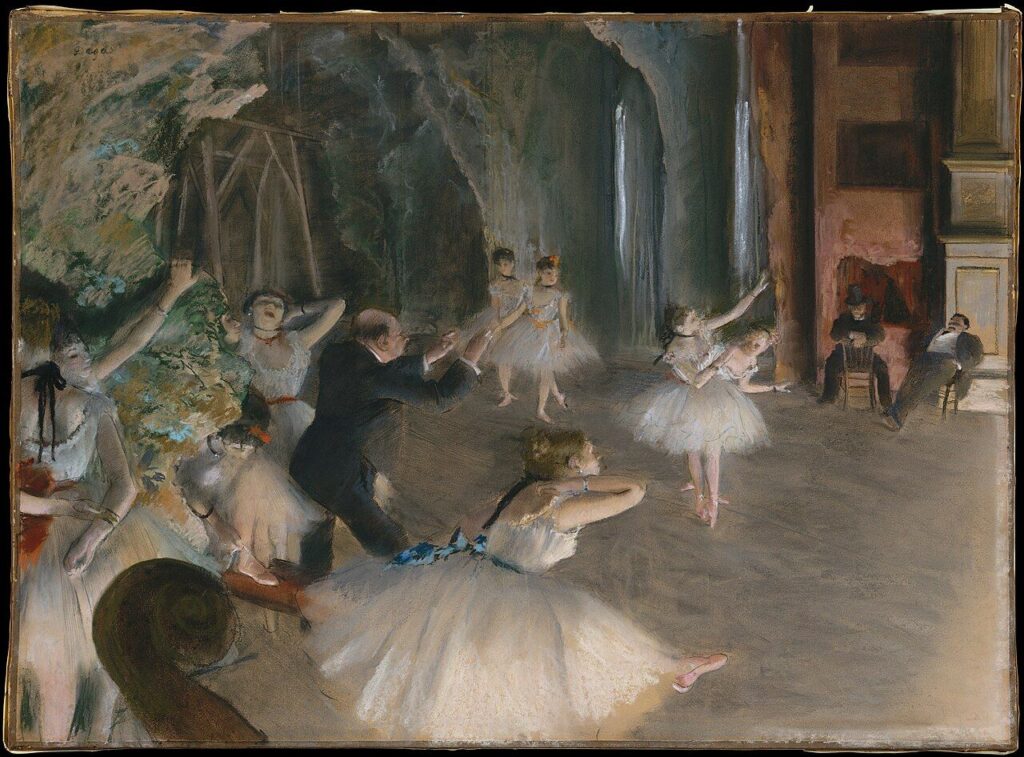 De repetitie op het podium - Edgar Degas, ca. 1874