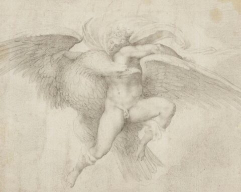 Kopie naar het beroemde werk 'De ontvoering van Ganymedes' van Michelangelo, gemaakt door Giulio Clovio