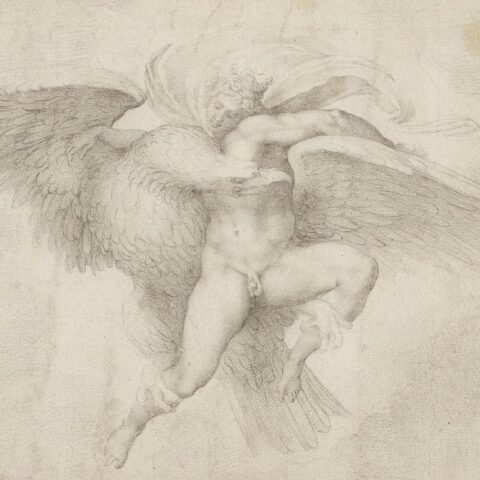 Kopie naar het beroemde werk 'De ontvoering van Ganymedes' van Michelangelo, gemaakt door Giulio Clovio