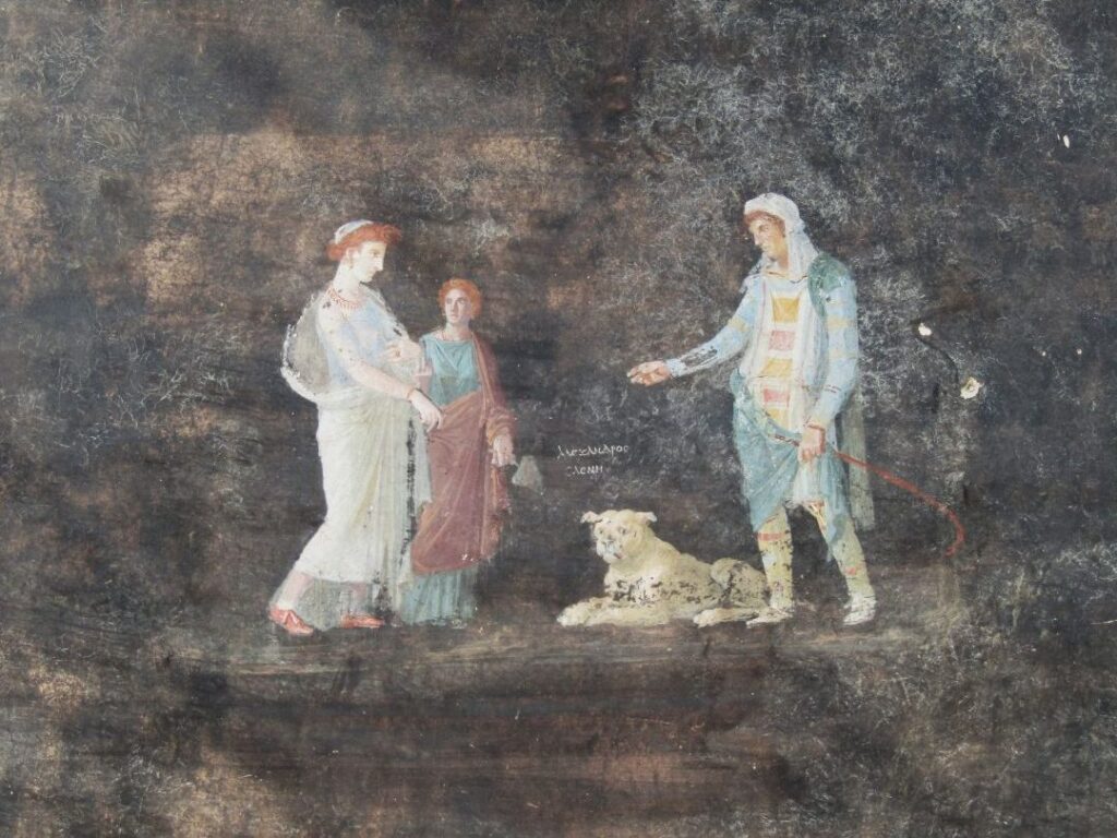 Helena en Paris, muurschildering in de eetzaal in Pompeii