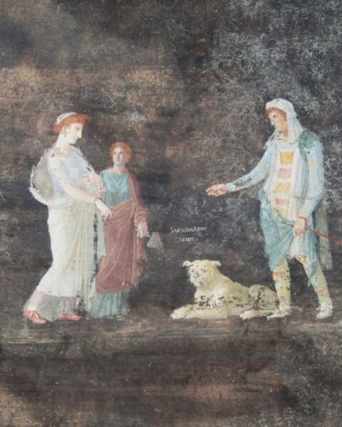 Helena en Paris, muurschildering in de eetzaal in Pompeii