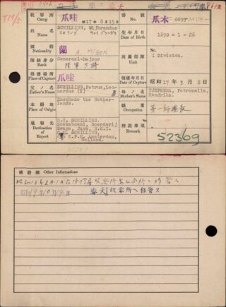 Japanse krijgsgevangenenkaart van Schilling. 