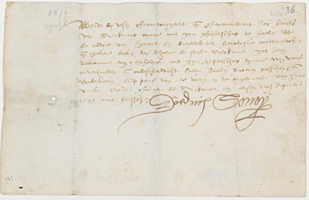 De brief van Sonoy van 1 april 1573