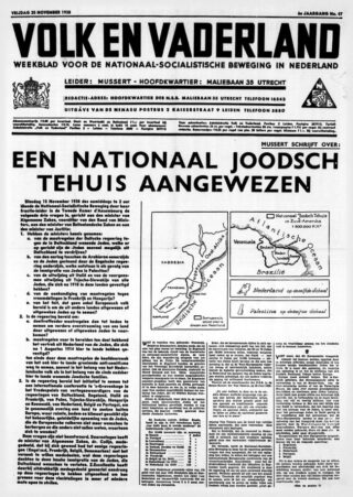 Voorpagina Volk en Vaderland met een artikel over  het Guyanaplan van Anton Mussert, 25 november 1938