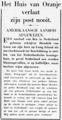 Het bewuste bericht in De Telegraaf van 8 mei 1940 