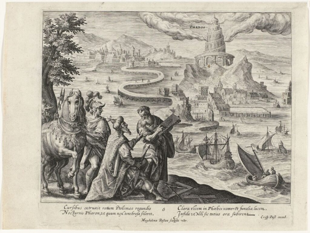 De vuurtoren van Alexandrië - Marten de Vos, naar Magdalena de Passe, 1614 