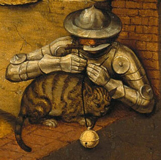 Verbeelding van 'De kat de bel aanbinden' door Pieter Bruegel.