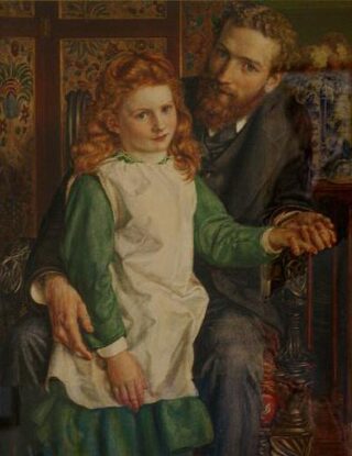 Portret van Sir Hugh Bell met zijn achtjarige dochter Gertrude Bell