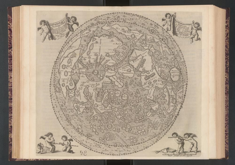 Een van de topografische tekeningen van Johannes Hevelius uit 1647, Selenographia. Caput VIII (p.291)
