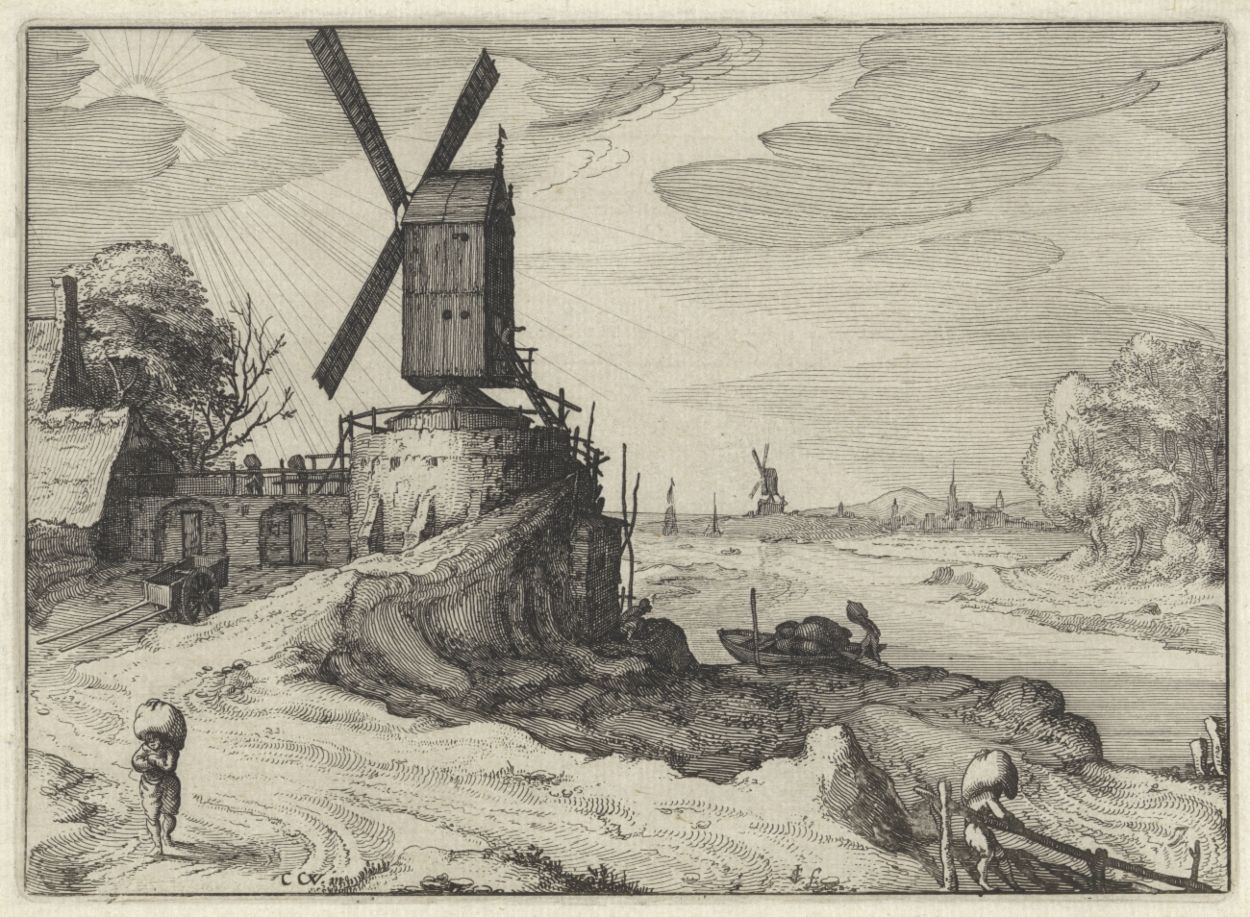 Molen bij een rivier, Claes Jansz. Visscher, 1613