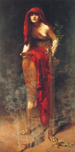 Pythia, priesteres van Delphi. Schilderij van John Collier uit 1891