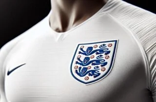 Three Lions. Het logo van de Engelse voetbalbond op een wit shirt