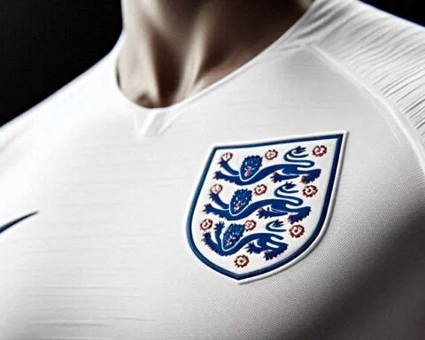 Three Lions. Het logo van de Engelse voetbalbond op een wit shirt