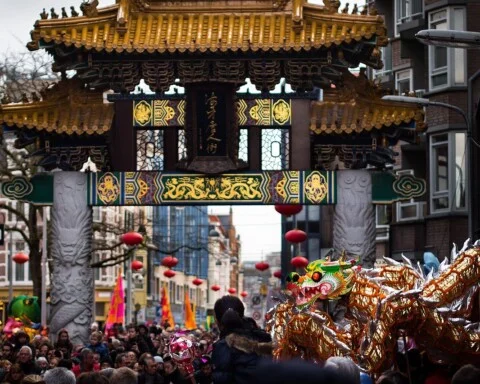 Viering van Chinees nieuwjaar in Chinatown, Den Haag, 2015