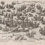 Spaanse Armada in het Kanaal, 1588, ets van Frans Hogenberg, 1588 - ca. 1591