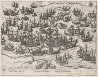 Spaanse Armada in het Kanaal, 1588, ets van Frans Hogenberg, 1588 - ca. 1591