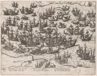 Spaanse Armada in het Kanaal, 1588, ets van Frans Hogenberg, 1588 - ca. 1591