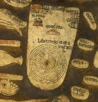 Labyrint van de Minotaurus op de Hereford Mappa Mundi