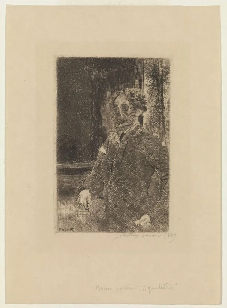 Ensor ets Mijn geskeletteerd portret, 1889