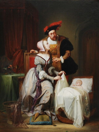 Keizer Karel met Johanna en hun dochter Margaretha door Théodore-Joseph Canneel, 1844