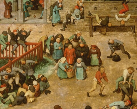 Spelende kinderen op een schilderij van Pieter Bruegel de OudeSpelende kinderen op een schilderij van Pieter Bruegel de Oude