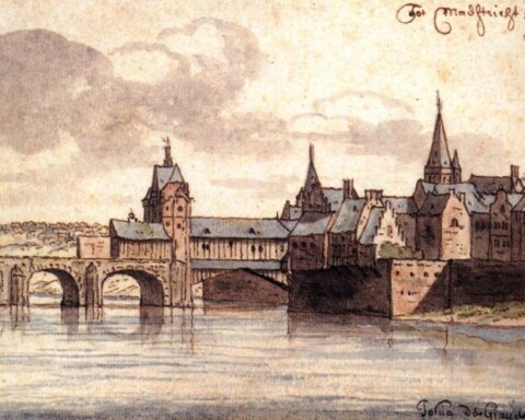 Drie stenen bogen en houten brugdeel van de Maasbrug (Sint-Servaasbrug), 1671