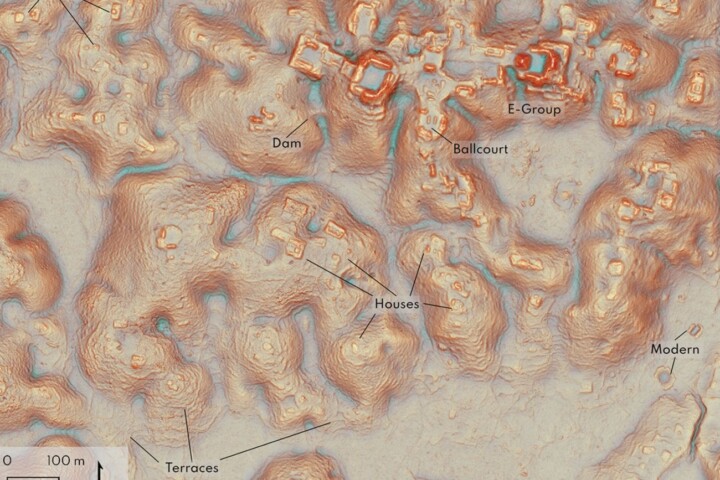 Enkele structuren die zijn ontdekt in de tot voor kort onbekende Maya-stad