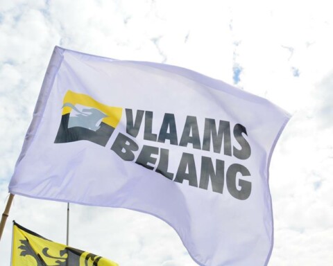 Vlag met het officiële logo van Vlaams Belang