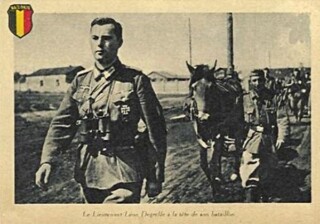 ‘Luitenant Léon Degrelle aan het hoofd van zijn bataljon’.