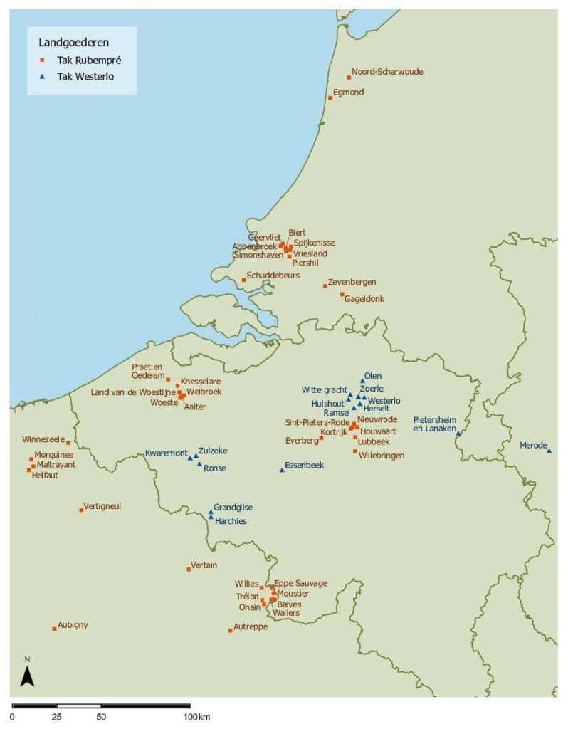 Landgoederen van de tak Merode-Rubempré en Merode-Westerlo in 1774.