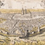 Kopergravure met een vogelperspectief van Ieper, gemaakt door Hiëronymus Cock in 1562