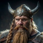 Ouderwets beeld van een een Viking met een helm met horens