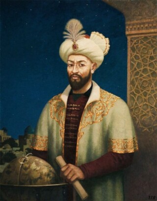 Portret van Ulug Bey in het museum in Samarkand,