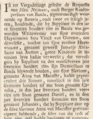 Deel van de resolutie over Hans Nesmans, vrijdag 8 oktober 1723 