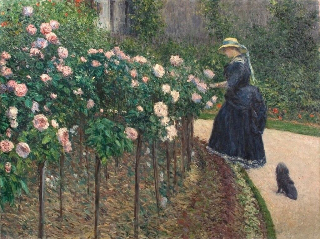 Charlotte Berthier in haar hondje in de rozentuin – Gustave Caillebotte