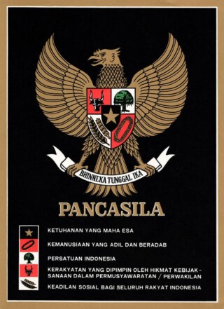 Poster met de vijf Pancasila-principes
