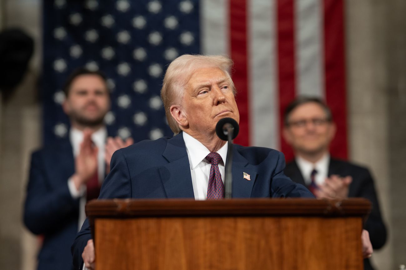 Donald Trump tijdens een toespraak in het Amerikaans Congres, maart 2025