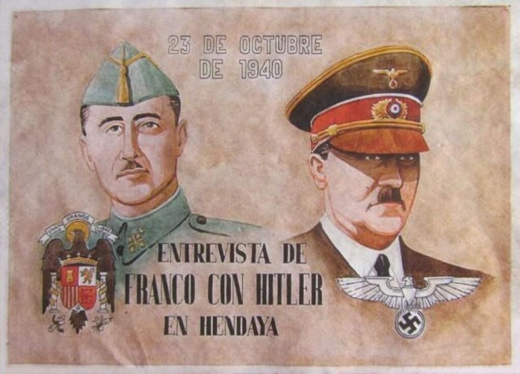 Afbeelding ter herinnering of aankondiging aan de ontmoeting van Franco en Hitler in Hendaye