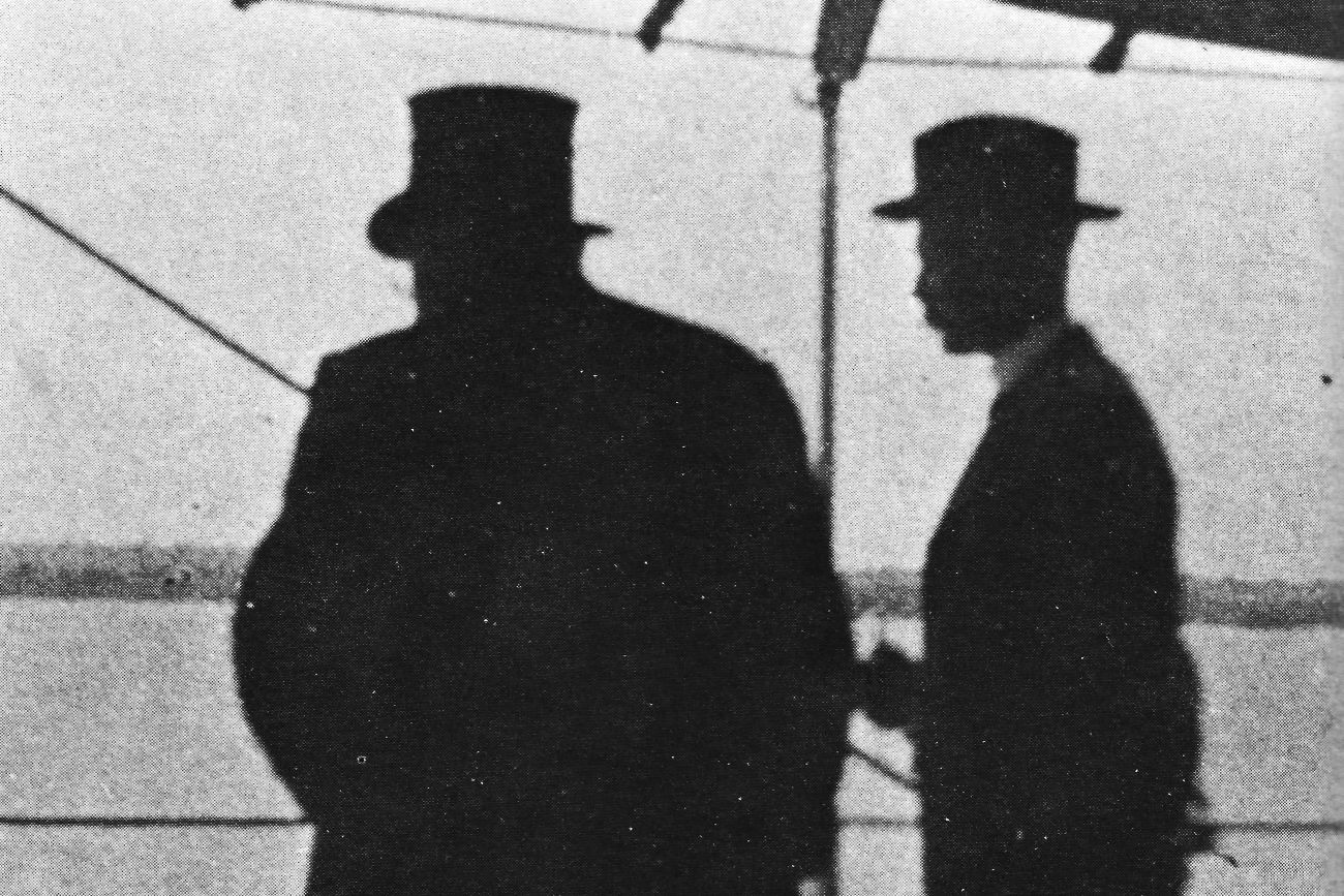 Paul Kruger (links) aan boord van de Gelderland