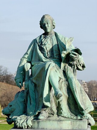 Bronzen beeld van Buffon in de Jardin des Plantes (ooit de Jardin du Roi).