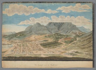 Gezicht op Kaapstad en de Tafelberg, Johannes Schumacher, ca. 1777